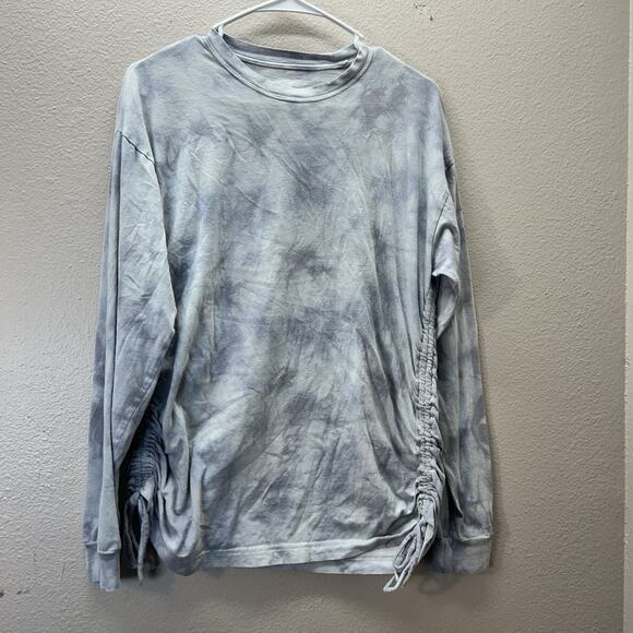 Victorias Secret PINK Ruched Oversized Tee XS Tie Dye Blue Long Sleeve Cotton - Picture 1 of 6